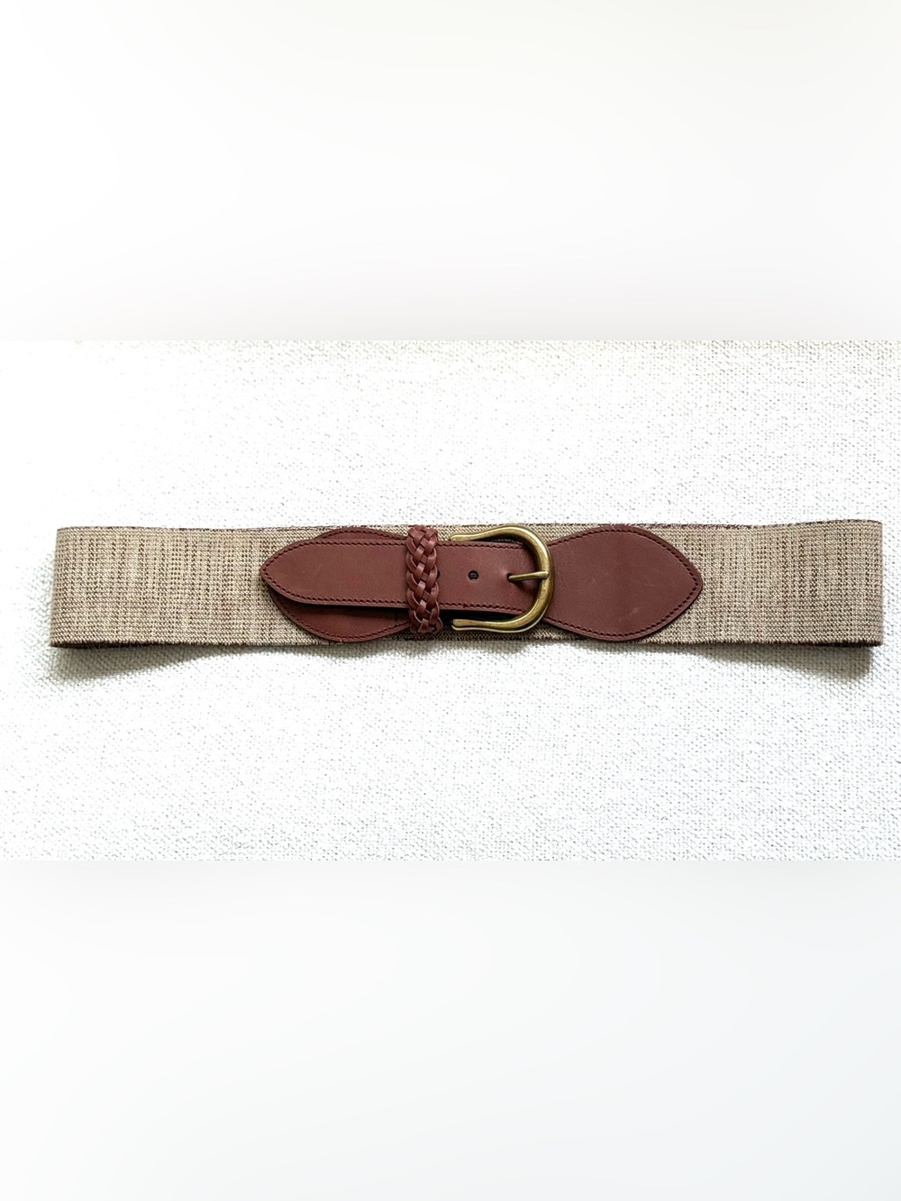 Brooks Brothers Brown Braided Leather Accent Stretch Waist Belt - Picture 2 of 7